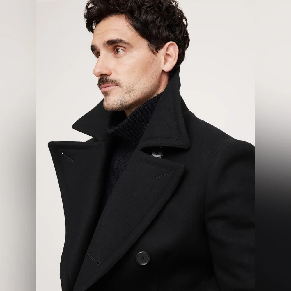 NWT! Banana Republic Black Italian Melton Peacoat - Multiple Sizes